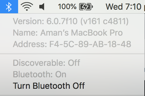 find the mac address for built in bluetooth